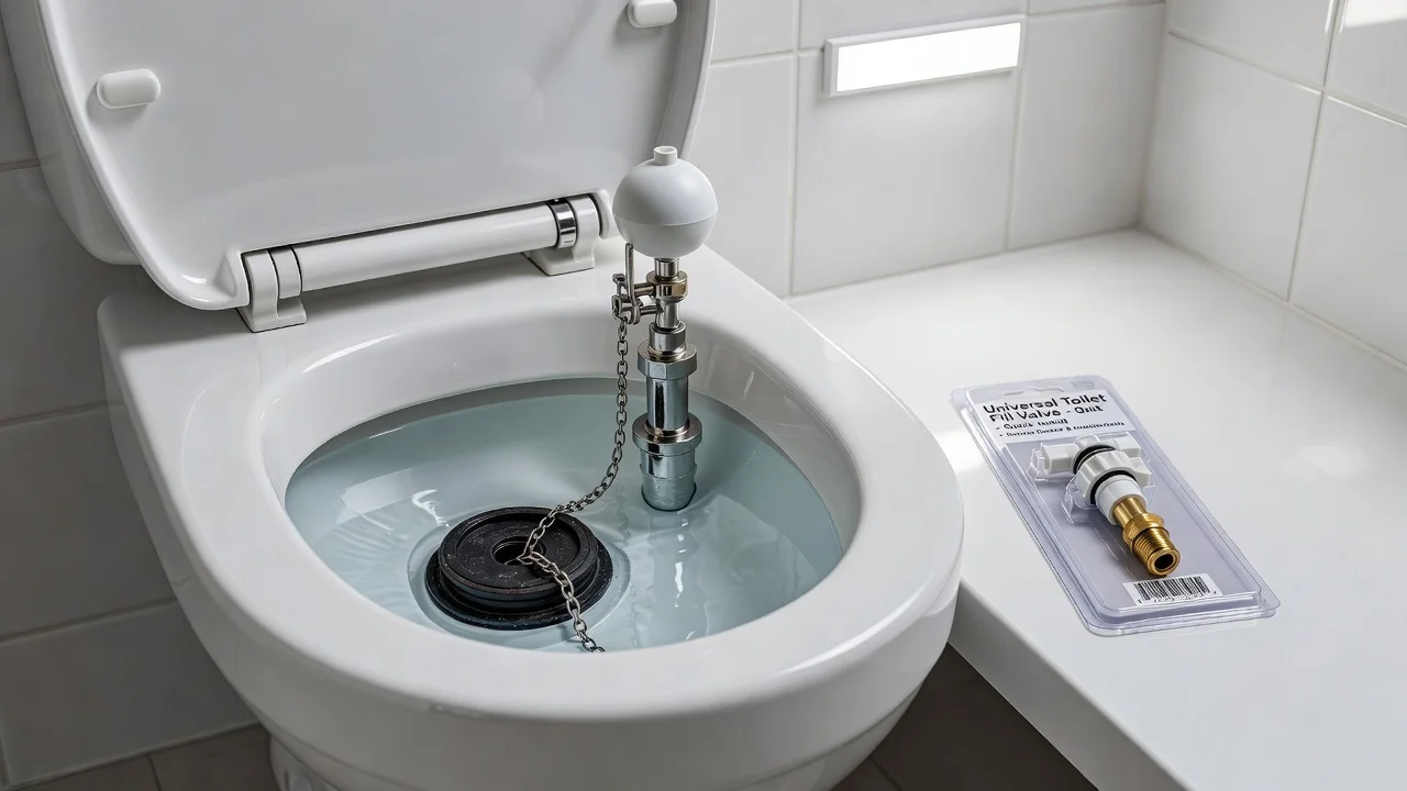 An open toilet tank showing the flapper at the bottom